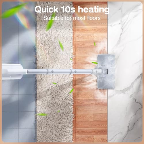 Image of Steam Mop with Detachable Handheld Steam Cleaner, 10-in-1 Multi Accessories, Quick 10s Heat, 350ml and 2-Level Steamer for Cleaning Floor, Carpet, BBQ Grill, Tile, and Grout, Light White