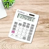 Lexibook, 12-Cyfrowy Kalkulator Biurkowy z Ekranem LCD, 8 Funkcji, Dużymi Kluczami, Energią Słoneczną i Bateriami, Biały, Szary, C129