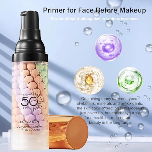 Image of 2 PCS Primer for Face Before Makeup,3 in 1 Sunscreen Isolation Cream, SPF 50, One Step Color Corrector Tinted Moisturizer, Blurs Imperfections Oil Control & Moisturizing Skin Tone Correcting