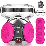 Respirator Mask, Reusable Gas Mask with Safety Glasses and 4Pcs 2097 Filters, Half Face Cover Against Organic Vapor/Dust/Chemical/Particle/Asbestos Perfect for Spray Paint, Painting, Sanding Work