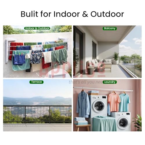 Image of APPLICE Metal Wall Mounted Foldable Cloth Drying Stand for Balcony - Heavy Duty 5 Layer (40 Feet Rope) | Wall Mount Cloth Drying Stand | Clothes Drying Hanger Stand (L Shape)