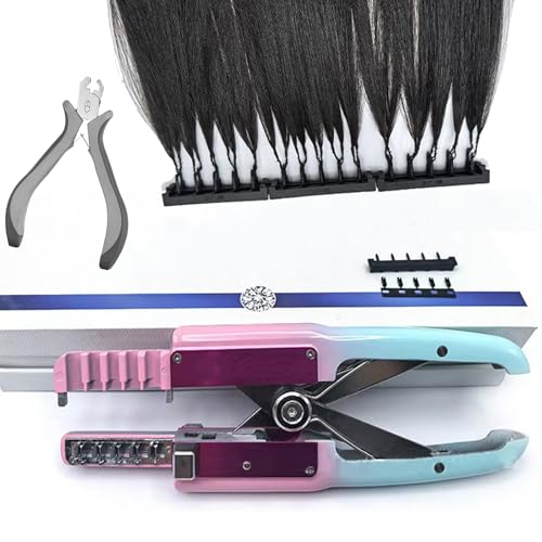 6D Hair Extensions Machine Kit, 3st Generation 5 Pin Human Hair Extensions Tools Professional Equipment With Pliers 20 Mins Full Head Hair for No-Trace Hair