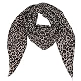 MIRROSI Damen Musselin Halstuch Made in Italy mit Leoprint oder Unifarben – Leichtes Dreieckstuch für Frühling & Sommer, Baumwolle, 200x80 cm (Leo Schwarz Taupe Taupe)