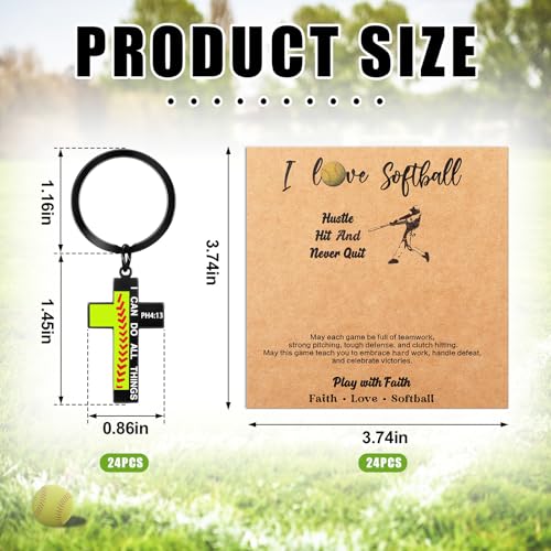 Image of Quelay 24 Sets Football Baseball Softball Christian Cross Keychain with Cards Metal Faith Gift for Teen Athletes