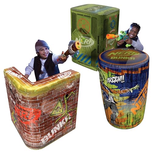 NERF BUNKR Zombie Last Stand Inflatable Battle Zone – 3 Zombie-Themed Barricades for Nerf & Laser Tag – Portable Indoor/Outdoor Tactical Obstacles for Blaster Combat