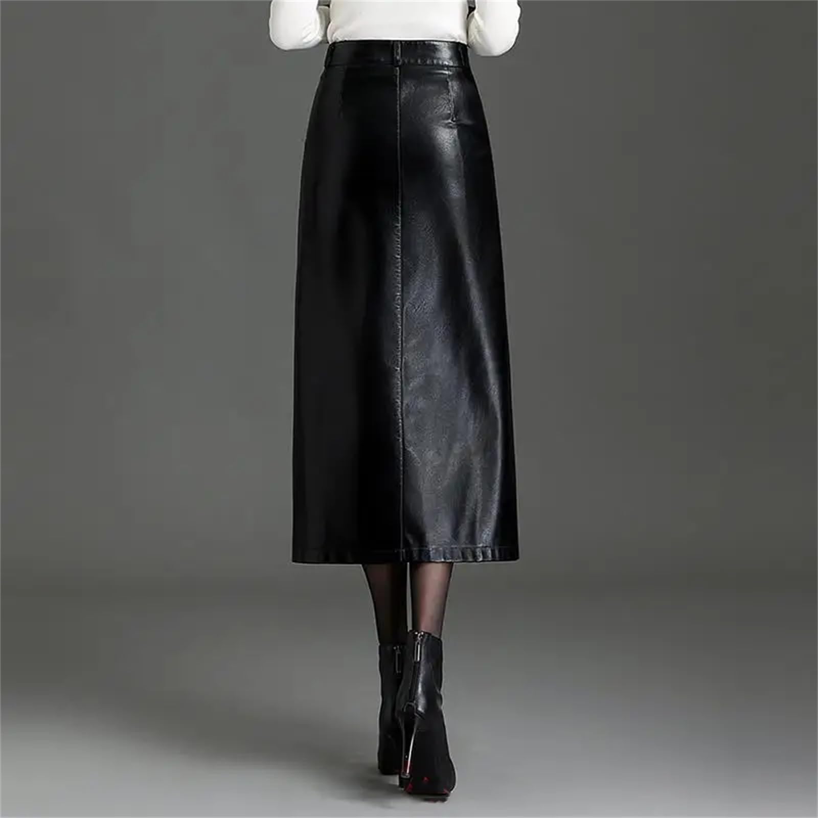 Falda de piel sintética para mujer, cintura alta, dividida, corte ajustado, casual, falda larga