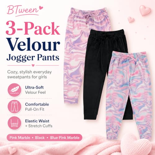 Image of BTween Girls 3 Pack Velour Jogger Pant Set Solid, Tie Dye or Camo Sweatpants for Girls