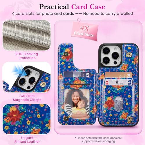ZCDAYE Wallet Case with Card Holder for iPhone 14 Pro Max, Blue Blossom - image 2