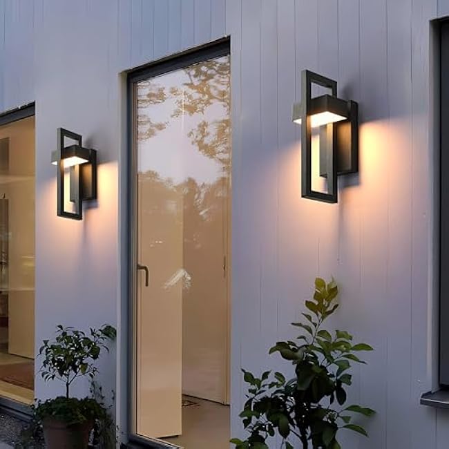 Outdoor Wall Lights Modern LED Exterior Lighting Fixtures, 3000K 20W Outdoor Wall Sconce for Porch, Matte Black Outside Wall Mount Lights for Front Door House Garage Indoor 2 Packs