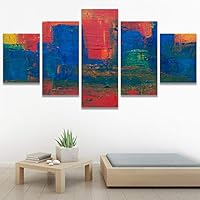 SIGNWIN 5 Panel Canvas Wall Art Modern Art Abstract Brushstroke Closeup Expressionism Expressive Modern Multicolor Oil Painting for Home Decorations Ready to Hang - 60