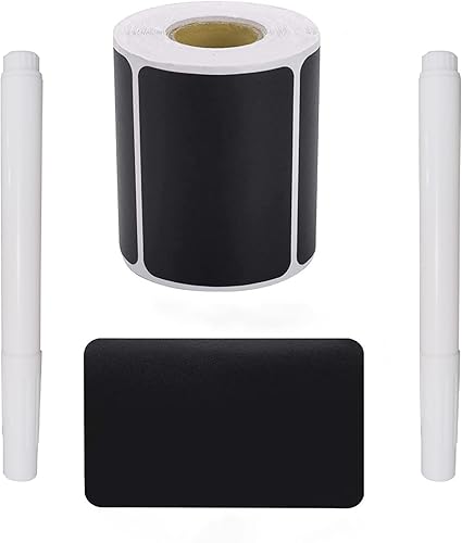 180 etiquetas de pizarra impermeables para alimentos, etiquetas reutilizables con 2 marcadores de tiza líquida blanca (negro, estilo A)