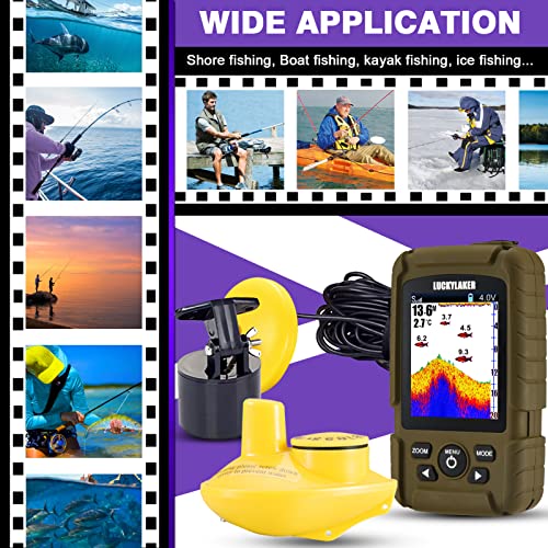 Image of LUCKYLAKER Water Handheld Fish Finder Boat Sonar Wireless Fish Finders Waterproof Portable Display Depth Finders Transducer Sea Ice Fishing