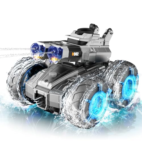 ZHYLLO 3-in-1 RC Ferngesteuertes Auto 4WD Amphibienfahrzeug Ferngesteuert Wasserpistole Auto Gestensensor Wasserdicht RC Stunt Auto 360 Drehung Monstertruck Spielzeug Geeignet für Kinder ab 6 Jahren