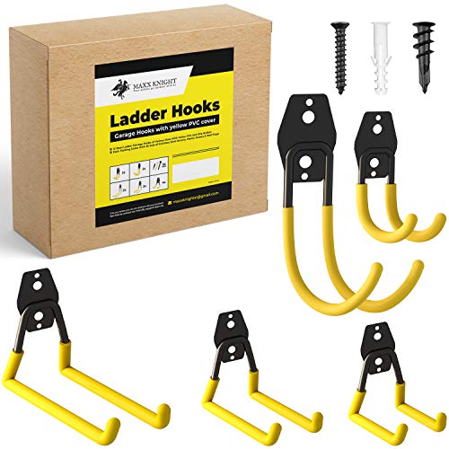 Garage Ladder Hooks for Utility Storage Organizer - 12-pc Hook for Heavy Duty Wall Mount Hanger Great for Bike Rack Organizing, Cable Holder and Hangers for Accessories - With Screws, Plugs & Gloves