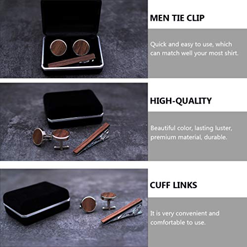 GALPADA Houten Manchetknopen en Tie Clip Set Mannen Hout Inlay Tie Clip Ronde Manchetknopen Met Cadeaubon Vader Cadeau Voor Formeel Zakelijk Huwelijksfeestje - Image 8