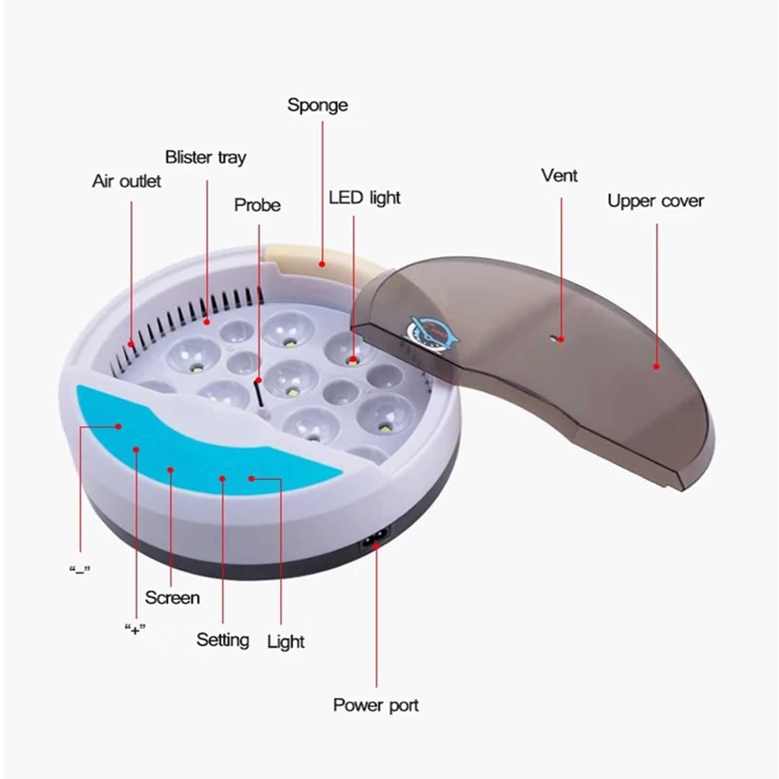 Ei-Inkubator 9 Eier, Inkubator Hühner Brutautomat Wärmeplatte Küken Brutapparat - für Hühner Wachteleier Vögel Ente Gänse (A 9 Eggs)