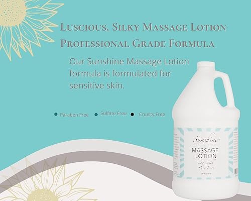 Miniatura 2 de Sunshine Loción de masaje, aceite de girasol, vitamina E, aloe vera, hidratante, hidratante y calmante para la piel, grado profesional, 1 galón