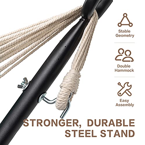 Image of PNAEUT Double Hammocks with Stand for Outside, Portable Space Saving Heavy-Duty Steel Stand for Indoor Outdoor Patio with Carrying Bag, 450 lbs Capacity (Denim)