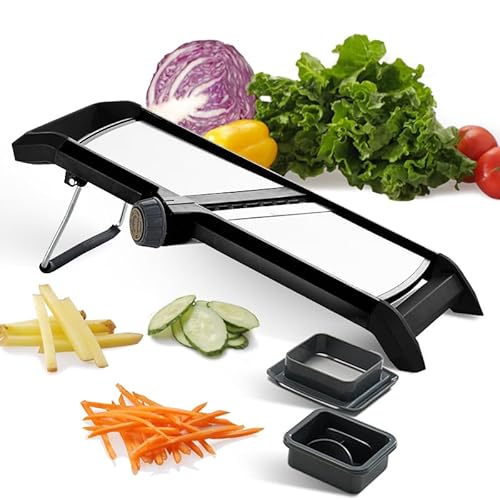 Adjustable Mandoline Vegetable Slicer by Harcas. for Slicing Cutting Food, Fruit, Vegetables, Onions and Potatoes. Mandolin Slicer Julienne Cutter (Black)