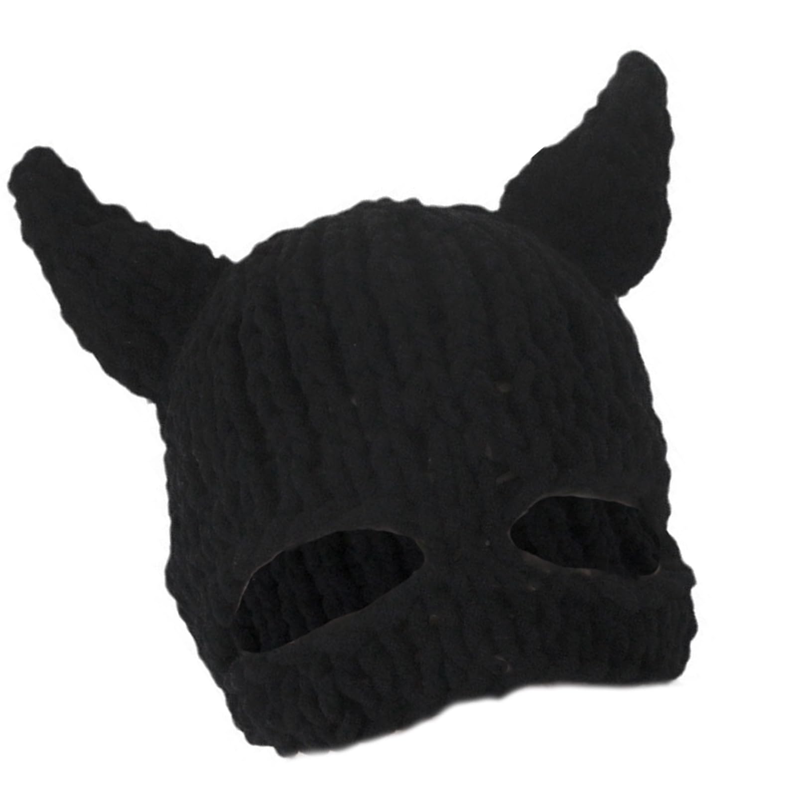 Uqezagpa Unisex Multicolor Handcrochet Facecover Hat For Adult Novelty Devil Horn Halloween Hat Men’s Hooded Outdoor Sport Headgear Bat