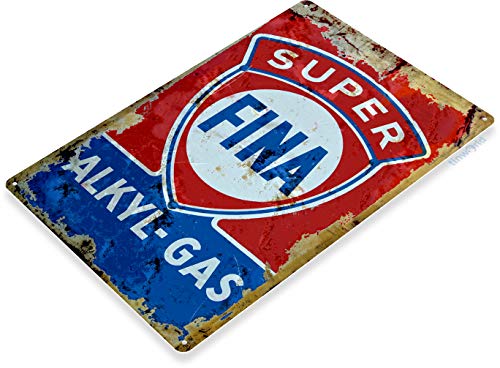 Tinworld TIN Sign 12" x 18" Fina Alkyl Gas Oil Gas Station Parts Service Auto Shop Garage A366