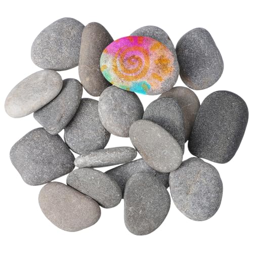 DIYEAH Lot de 20 galets ronds pour peinture - Pour travaux manuels, dessin, appartement - Grand pour galets peints à la main - Peinture sur roche décorative - Gris