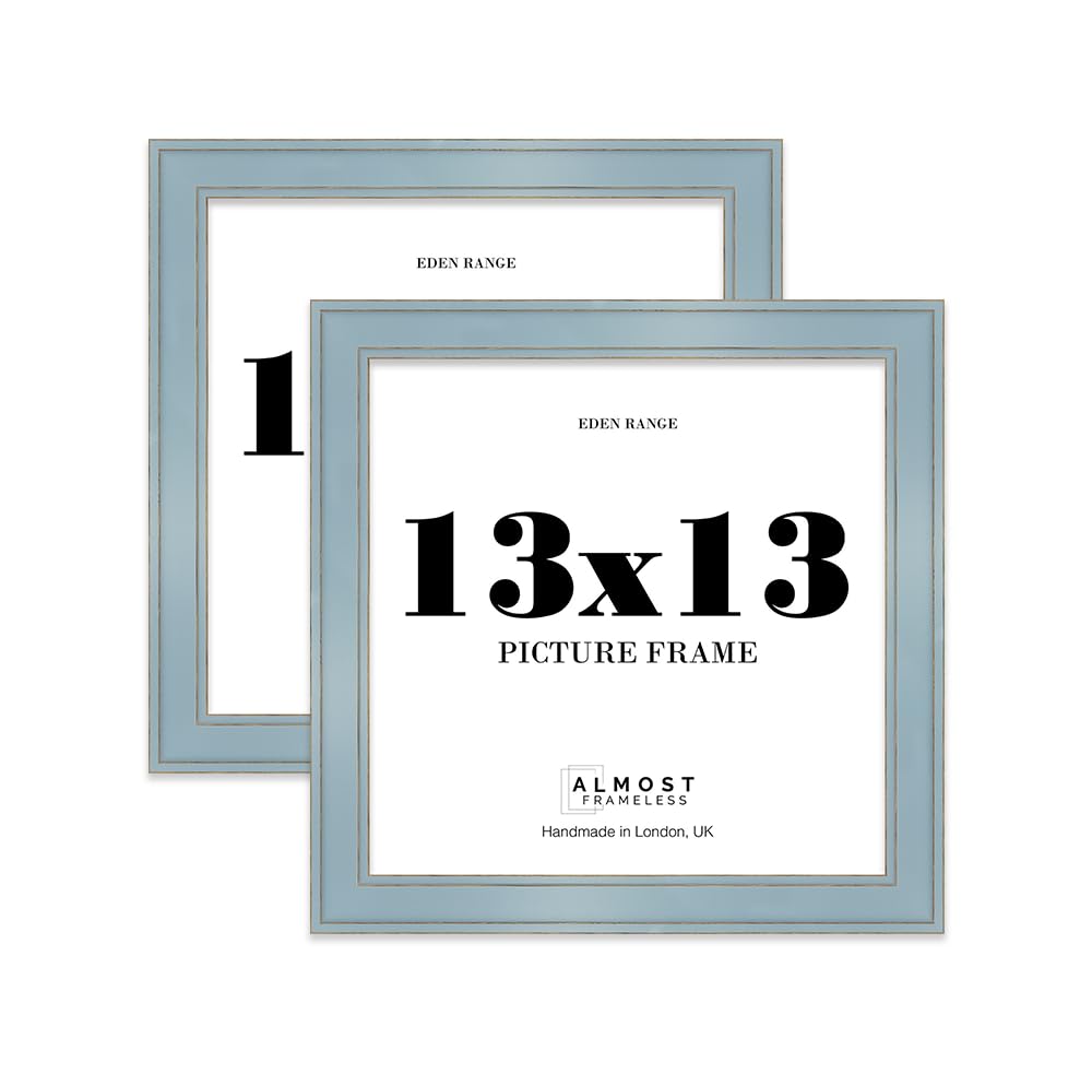 13x13 Cornflower Blue Picture Frame - Shabby Chic Photo Frame with Distressed Finish, Gold Trim, Wall Hooks, 37mm Edge - 2 Pack