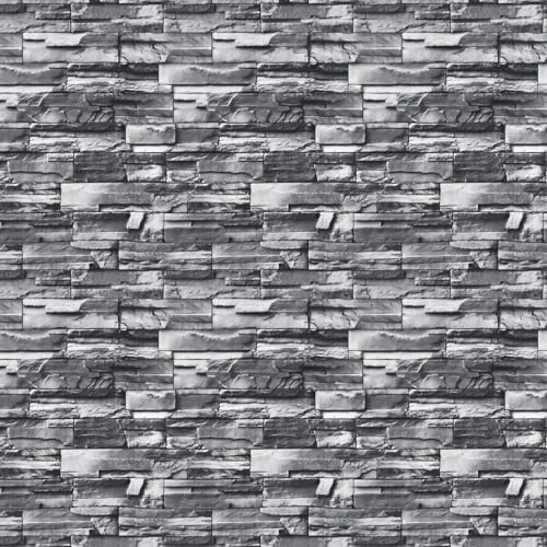 Papel pintado con efecto de piedra gris oscuro, 44 cm x 300 cm, despegar y pegar, papel de pared autoadhesivo de ladrillo de piedra apilado, extraíble, impermeable y texturizado para sala de estar