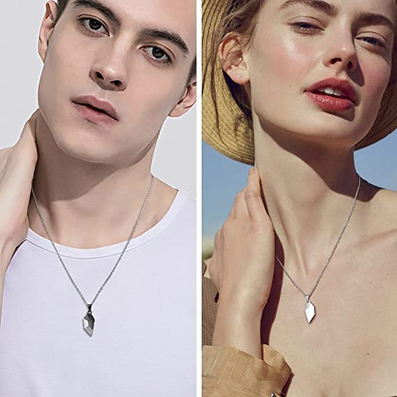Image of VIEN Sterling Stainless Steel Creative Couple Wishing Stone Heart Shaped Necklace For Unisex Adult