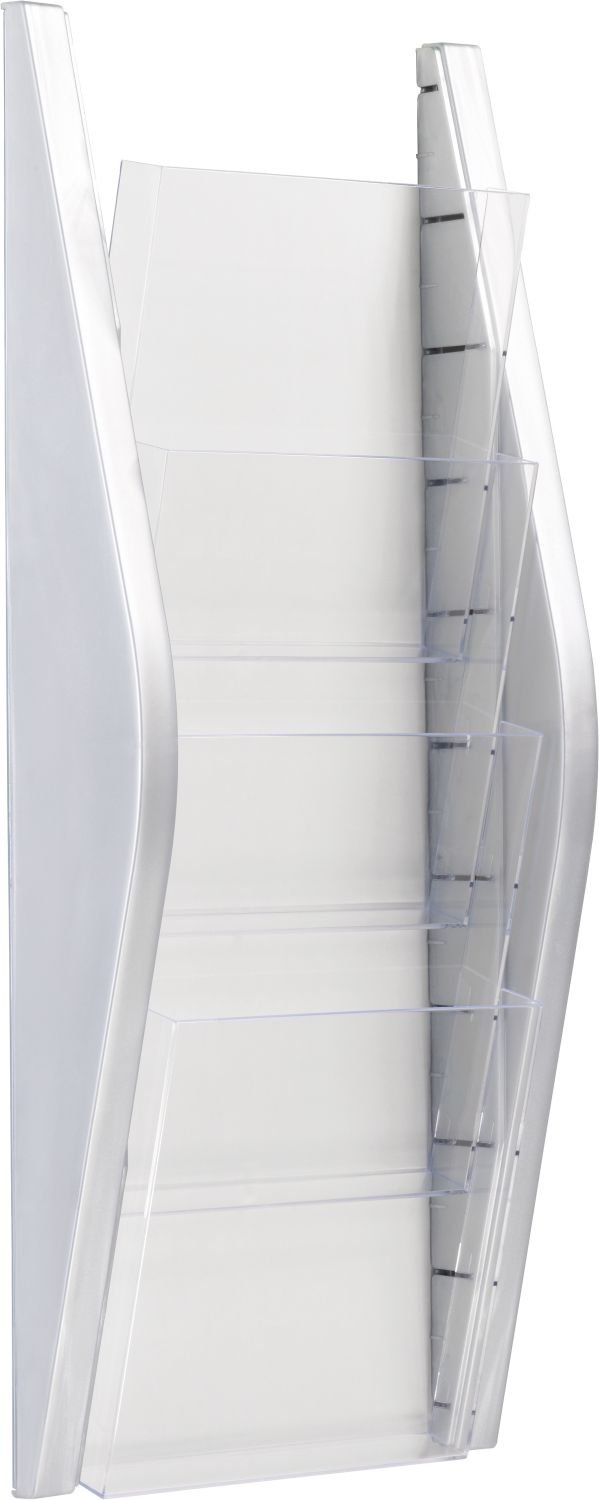 helit H6270200 Wall Arch Display, 4 Pockets, DIN A5 Portrait – Silver