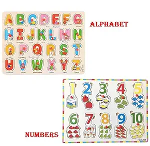 Storio Set of 2 Wooden Learning Board- Capital Letter Learning Board for Kids, 123 Number Learning Board for Kids, Educational Board for Kid (Capital Alphabet & Numbers)