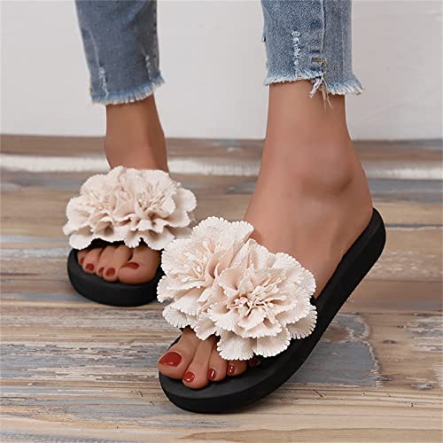 Ladies Fashion Summer Solid Color Suede Flower Decorative Open Toe Thick Soled Slipper Booties Women Indoor3