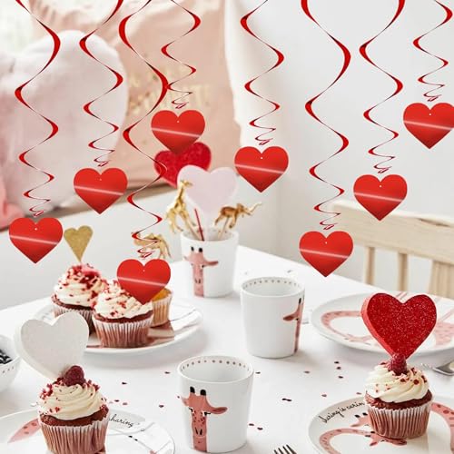 Image of BEISHIDA Red Heart Hanging Swirl Valentine Day Decoration Pre-Strung Hanging Ornament for Wedding Anniversary Engagement Proposal Party Supplies Romantic Party Decorations, Pack of 15