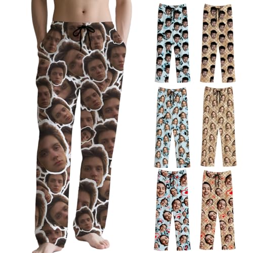 pantalon pijama Personalizados para Hombres - pijamas personalizada Divertidos - Ropa de Casa Pantalones de Pijama - Conjunto de Pijama con Foto de Cara y Texto - Regalo para Mujer
