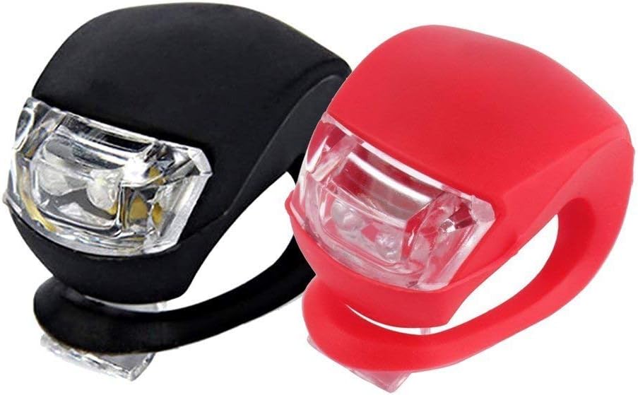 Eastern Computers 2x Pack Set Small Easy Quick Mount Black & Red Silicone Plastic Waterproof Bike Lights Front Light Headlight + Back Rear Light Taillight