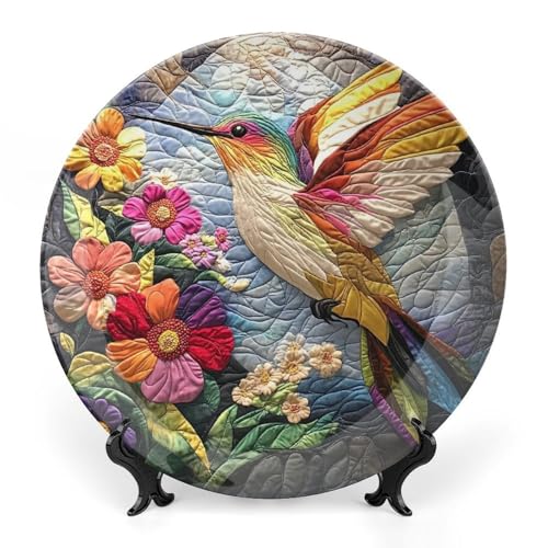 BHTLARNGY Bird Flowers Ceramic Decorative Plate, Floral Plants Decorative Dish with Stand, Animal Bone China Decorative Plates Art Porcelain Plate for Living Room Hallway Table Decor
