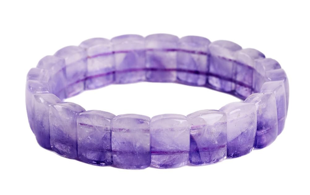 Bracciale Elastico con Perline sfaccettate a Grana Quadrata in Cristallo Naturale, Quarzo rutilato Viola, Bracciale Portafortuna con Ametista, Gioielli da Donna, Regalo di Compleanno