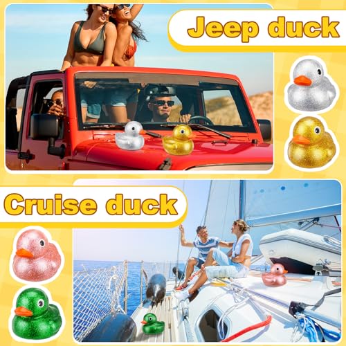 Guiqulai 4 Pcs 6.89 Inch Giant Glitter Rubber Duck,Duck Figurines Big Glitter Duck,Squeak and Floating Large Rubber Duckies for Party Favor Baby Shower Birthday Gift