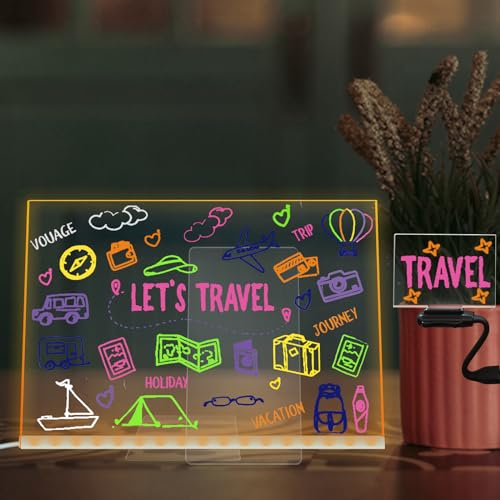 Laysinly Trockenwischbare Acryltafel mit Schreibtischständer, 30 x 20 CM , LED-Tafel für Note Plan, 7-Farben-Stift, USB-Stromversorgung