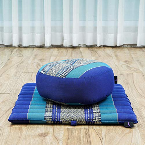 Image of Leewadee Meditation Cushion Set - 1 Small Zafu Yoga Pillow and 1 Small Roll-Up Zabuton Mat Filled with Kapok