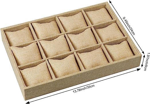 Image of 12 Pillow Watch /Bangle Jute Jewellry Drawer Organizer Tray Stackable Tray, Gold