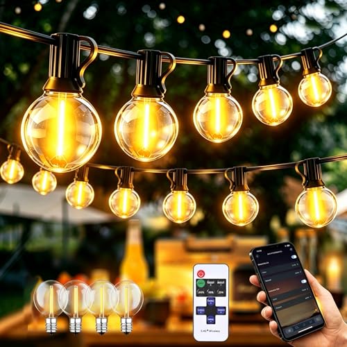 Led Lichterkette Außen Outdoor Strom 50M Lichterkette Glühbirnen Aussen Beleuchtung mit 60+4 Stk Warmweiße IP44 Wasserdicht Lichterketten für Garten Terrasse Hochzeiten Partys APP+Remote Control