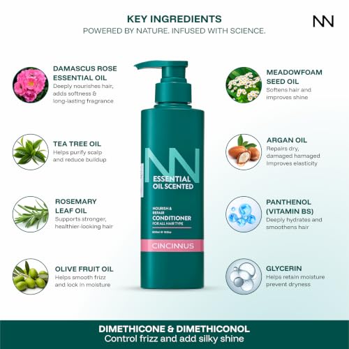 Image of Cincinnus Nourish & Repair Conditioner | Argan Oil, Tea Tree, Rosemary & Olive Oil | Strengthens & Softens Hair | Sulphate Free Anti Frizz Care for Dry Frizzy Hair (500ml)
