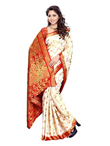 MIMOSA Women's Kanchipuram Art Silk Saree With Blouse (138-OFFWT_Off-White)