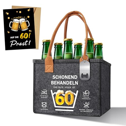 60 Geburtstag Mann Männerhandtasche Bier mit Flaschenöffner und Grußkarte 60.Geburtstag Mann Bier Geschenkbeutel Geschenke zum 60 Geburtstag Mann(60)