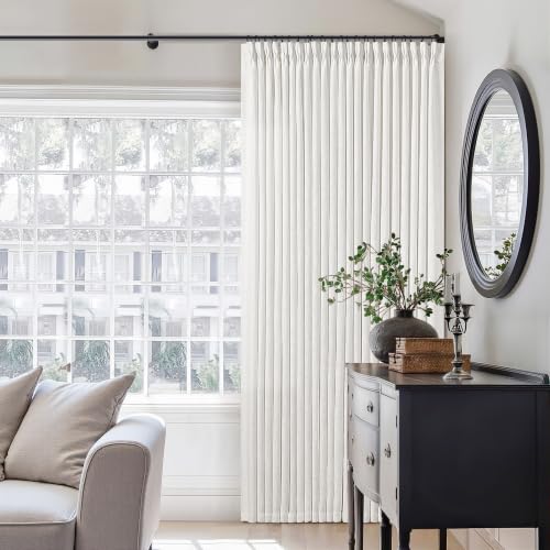Image of 60 Inch Width Curtains 92 Inches Long Linen Pinch Pleated Curtains for Living Room Bedroom Semi Sheer Back Tab Hooks Rings Extra Wide Pinch Pleat Drapes for Patio Glass Door Beige White 1 Panel