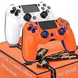 Dwifocor Control for PS4 Controller 2 Pack Wireless Remote for PlayStation 4 Controllers,Dual Gamepad Shock with Vibration No-Drift Joysticks Compatible with PS4 Slim Pro White Orange,Best Gfit