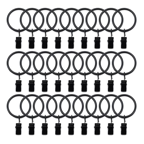 Image of 40 Pack Metal Curtain Rings with Clips, Curtain Hooks Hangers Clip Rings 1.35 in I D, Fits up to 1 in Diameter Curtain Rod, Strong Decorative Drapery Rings for Hanging Drapes Bows Hat.