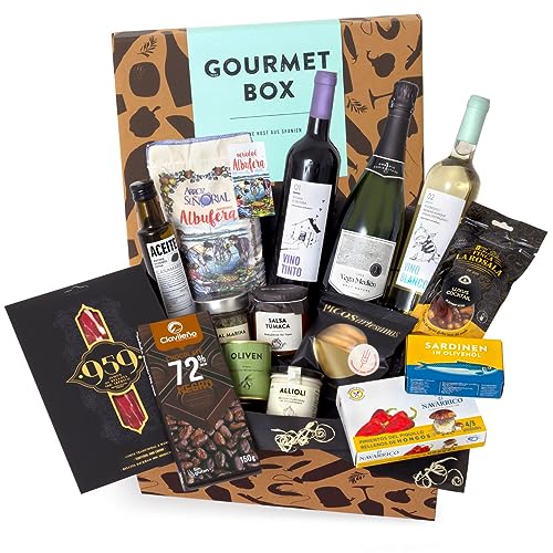 jamon.de Feinkost-Präsentkorb Gourmet mit Wein, Cava & spanischen Delikatessen - Geschenkkorb für Feinschmecker & Freunde der mediterranen Küche