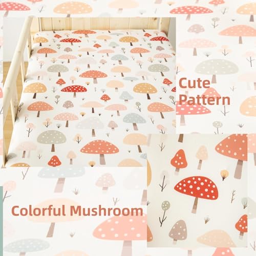 Image of SDIII 2 Pack Mushroom Crib Sheets for Boys Girls 52x28 Stretchy Microfiber Jersey Knit Fitted Crib Sheet for Standard Crib and Toddler Mattress